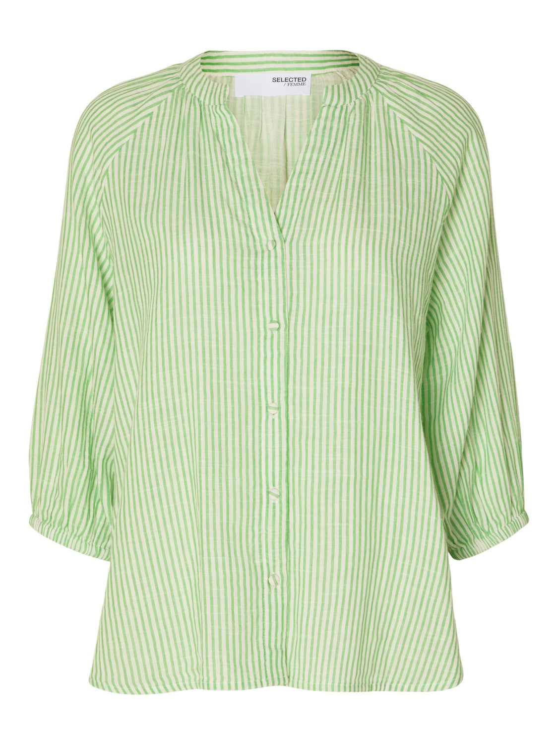 Alberta 3/4 Stripe Skjorta - Snow White/Classic Green