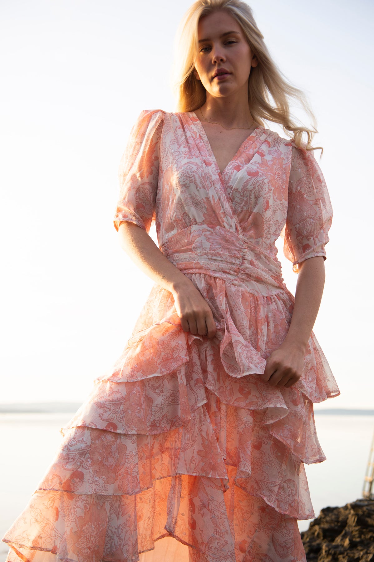 Jade Shimmering Goddess Dress - Shell Pink