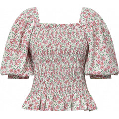 Rikka Top - White With Rose Flowers