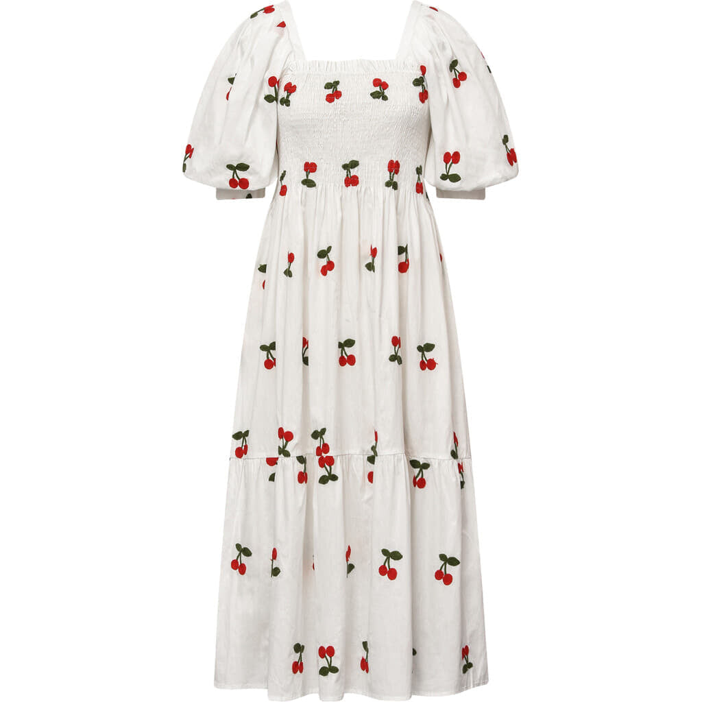 Cheri Fruit Dress - White With Cherry