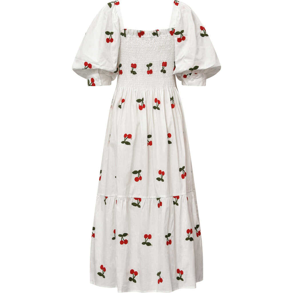 Cheri Fruit Dress - White With Cherry