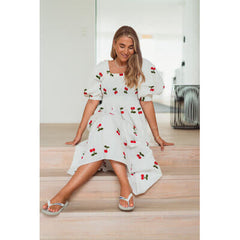 Cheri Fruit Dress - White With Cherry