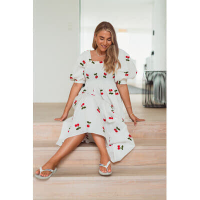 Cheri Fruit Dress - White With Cherry