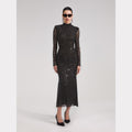 Square Rhinestone Mesh Midi Dress - Black