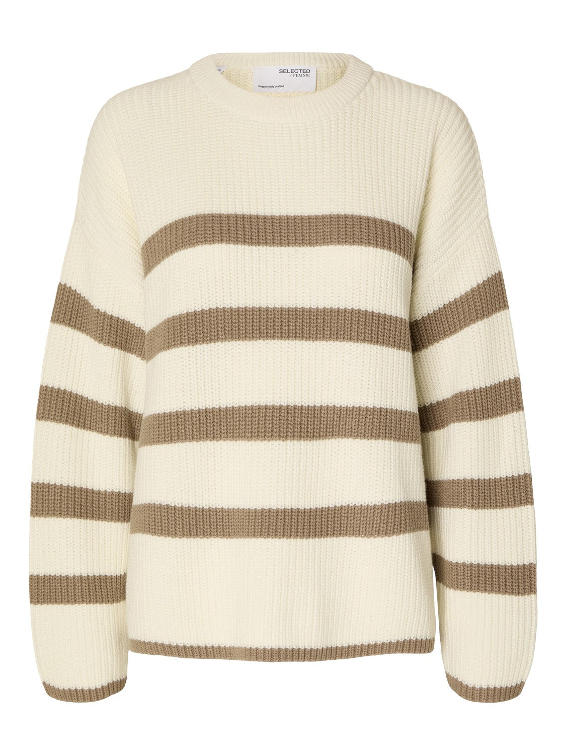 Bloomie Ls Knit O-Neck - Snow White/Greige