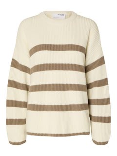 Bloomie Ls Knit O-Neck - Snow White/Greige