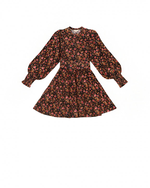 Baby Cord Belt Dress - Dark Blossom