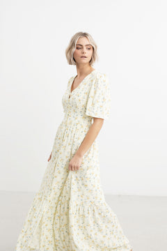 Sia Dress - Yellow Lily Flower