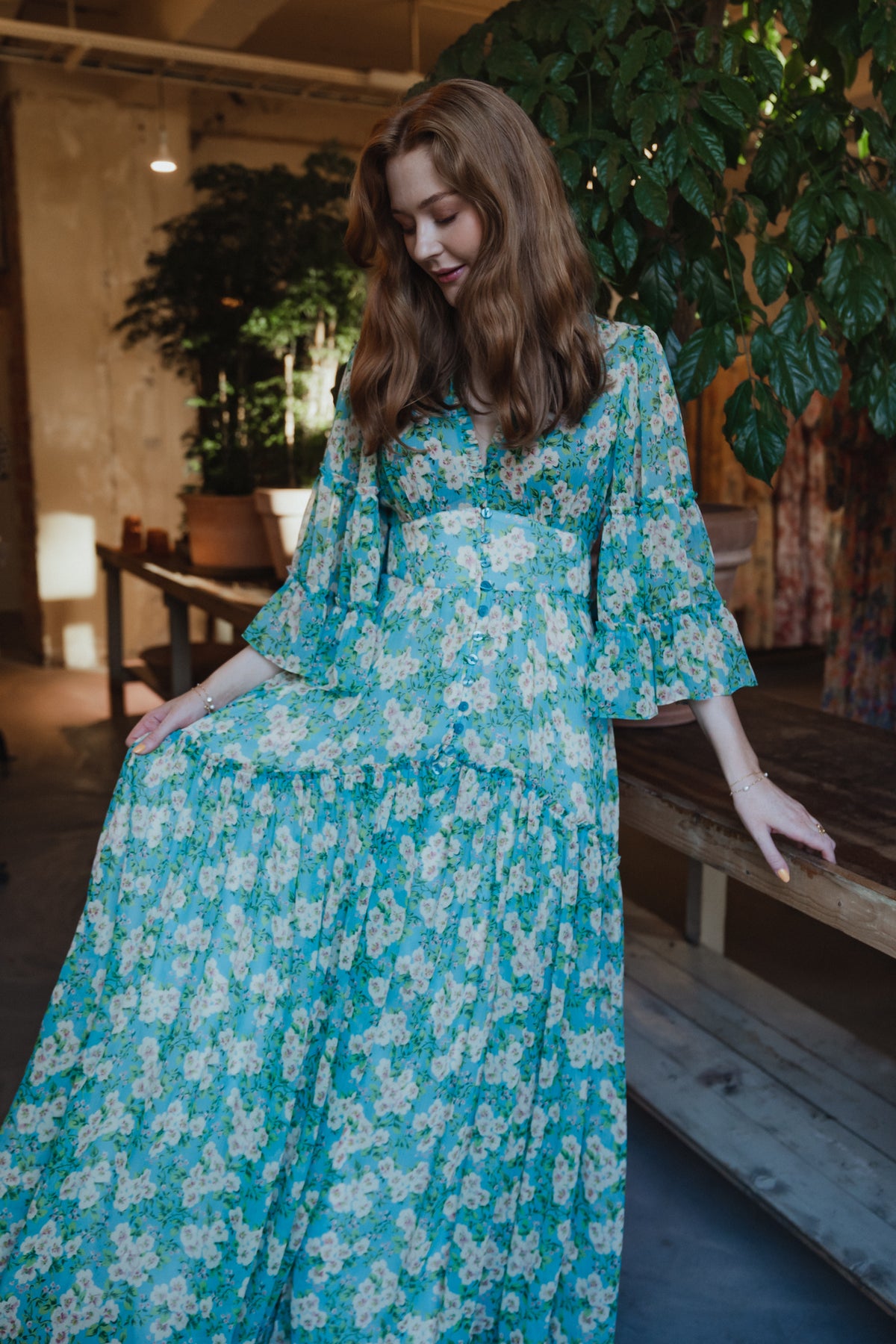 Chiffon V-Neck Dress - New York Blossom