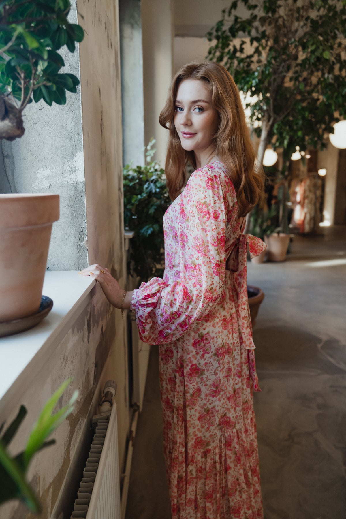 Georgette Open Back Dress - Pink Blossom