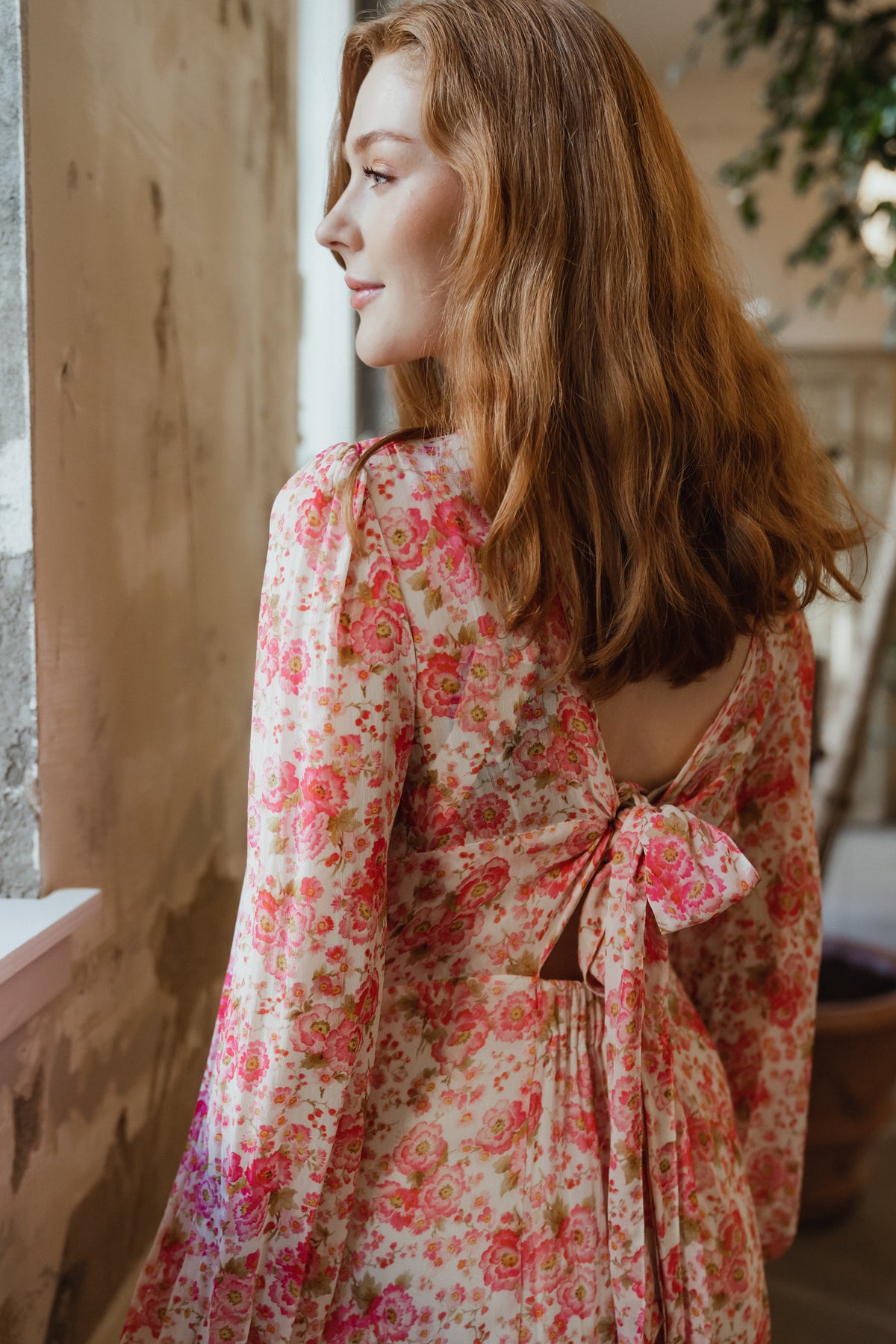 Georgette Open Back Dress - Pink Blossom