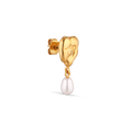 Drippy Earstud With Pearl Pendant - Gold