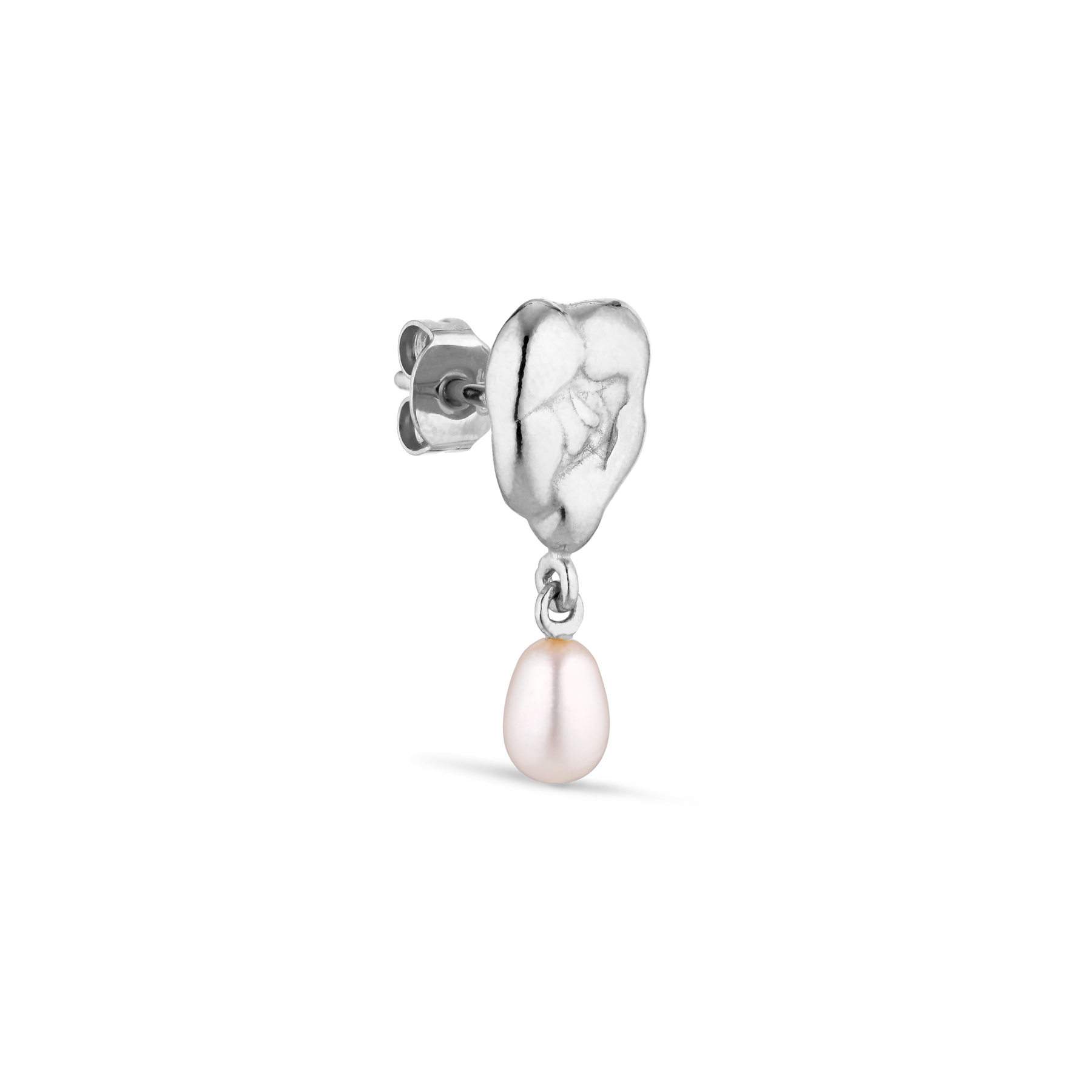 Drippy Earstud With Pearl Pendant - Silver
