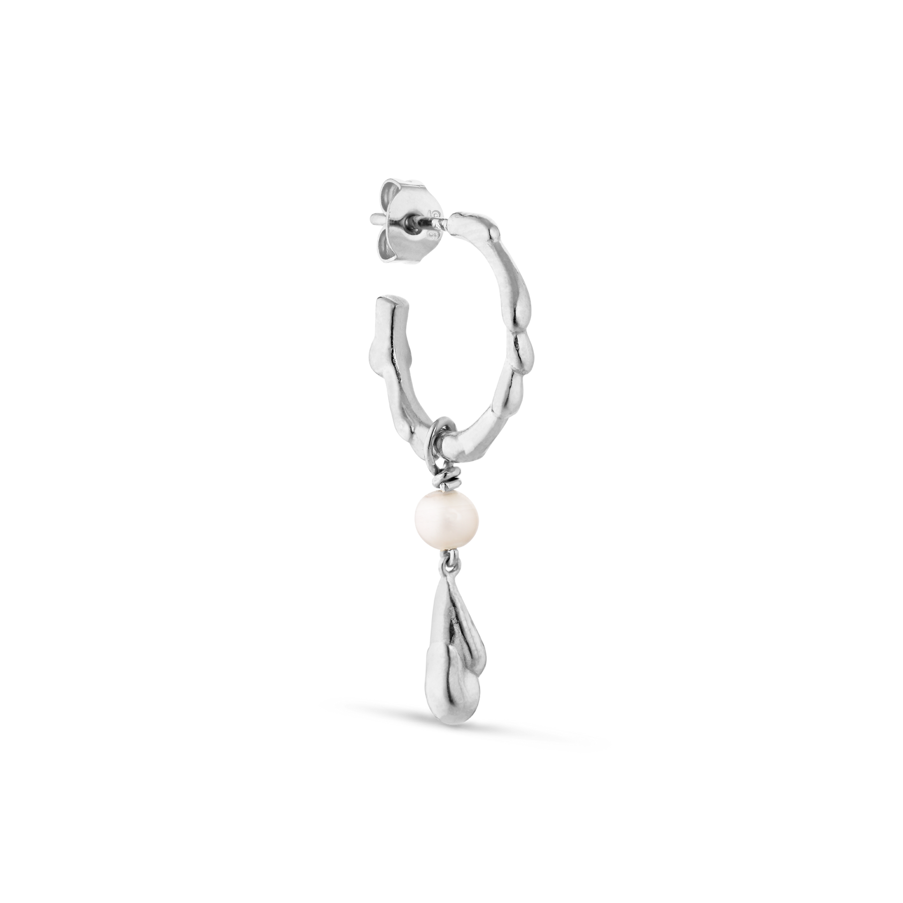 Drippy Hoop With Pearl Drop - Silver