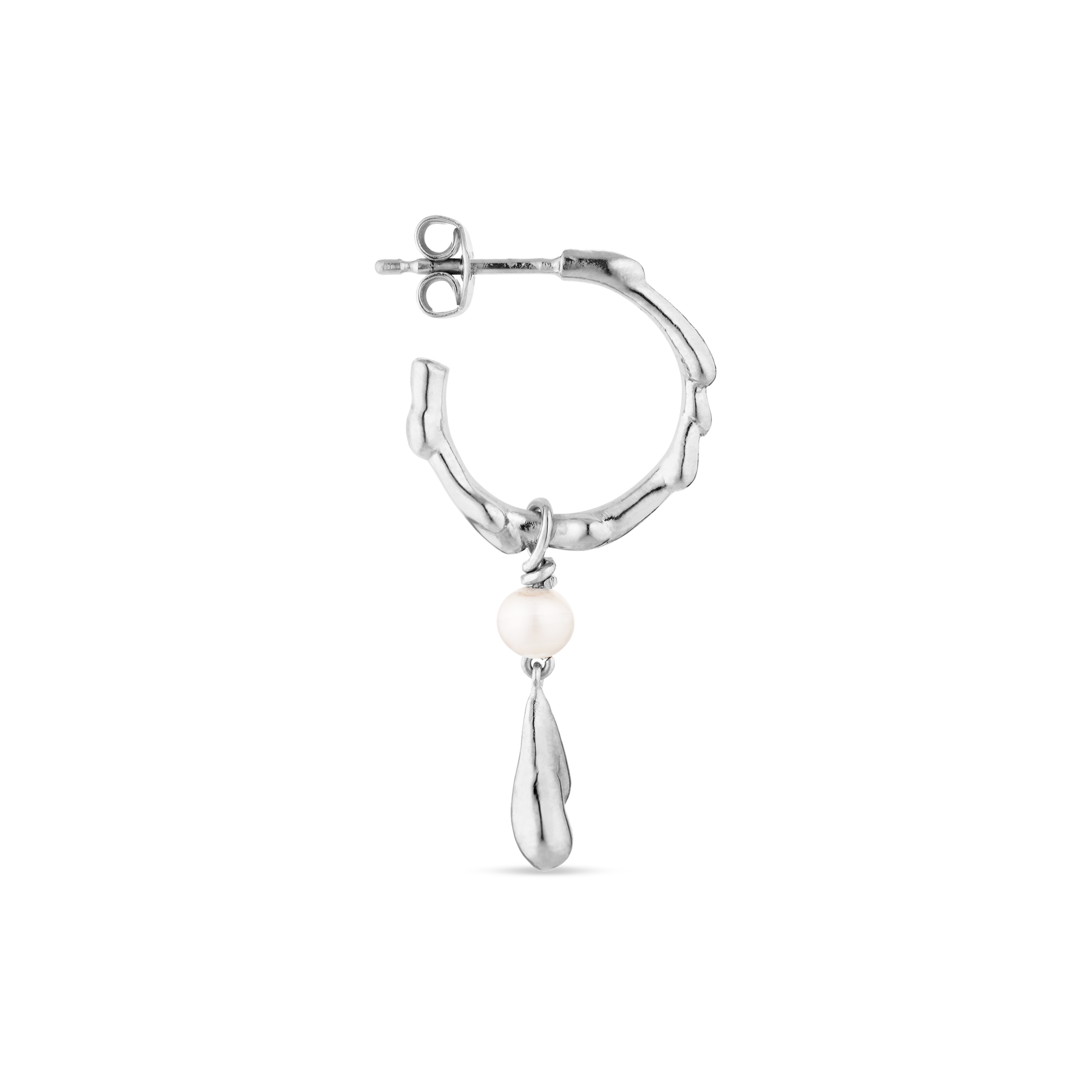Drippy Hoop With Pearl Drop - Silver