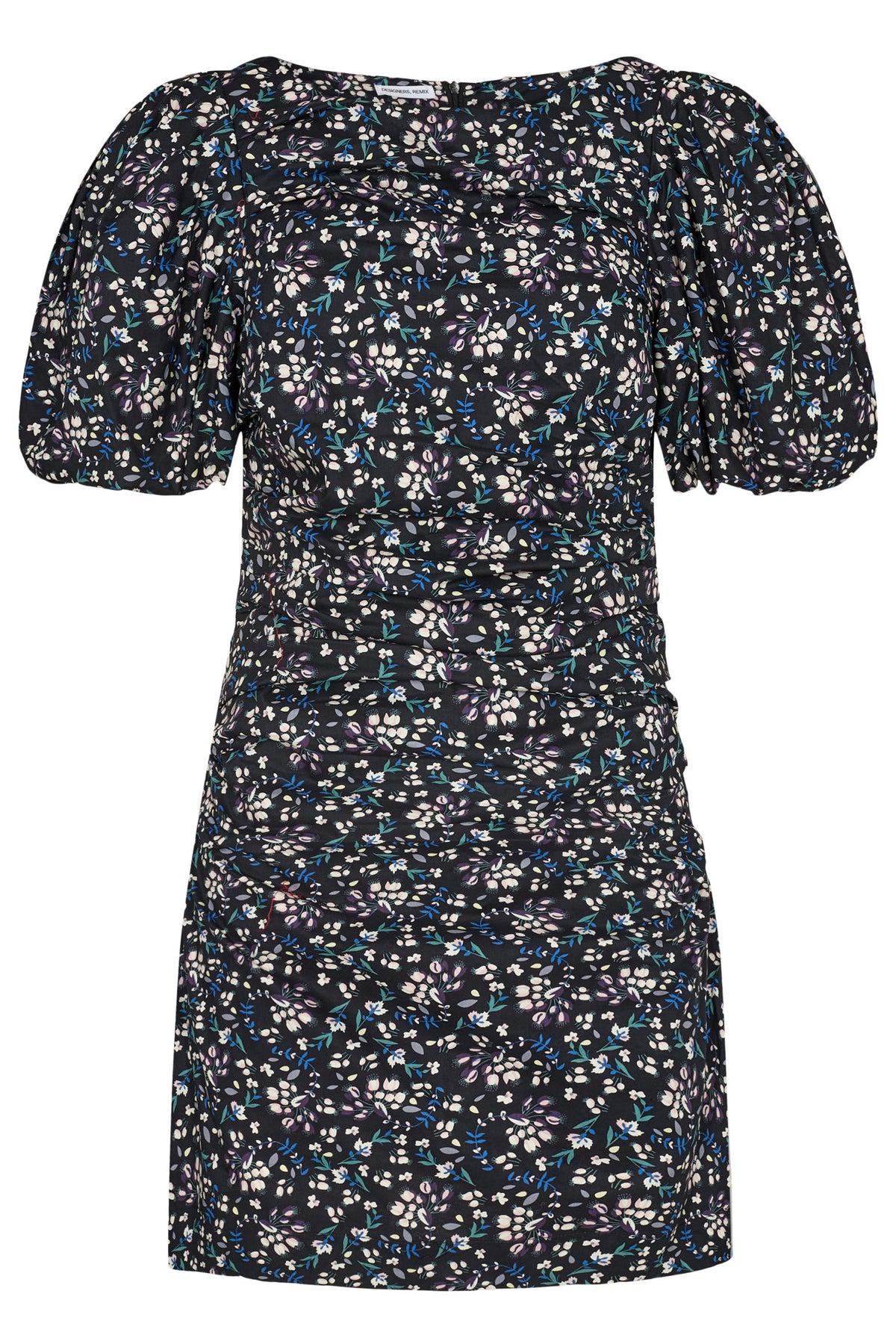Sandrine Print Puff Dress - Black Flower Print