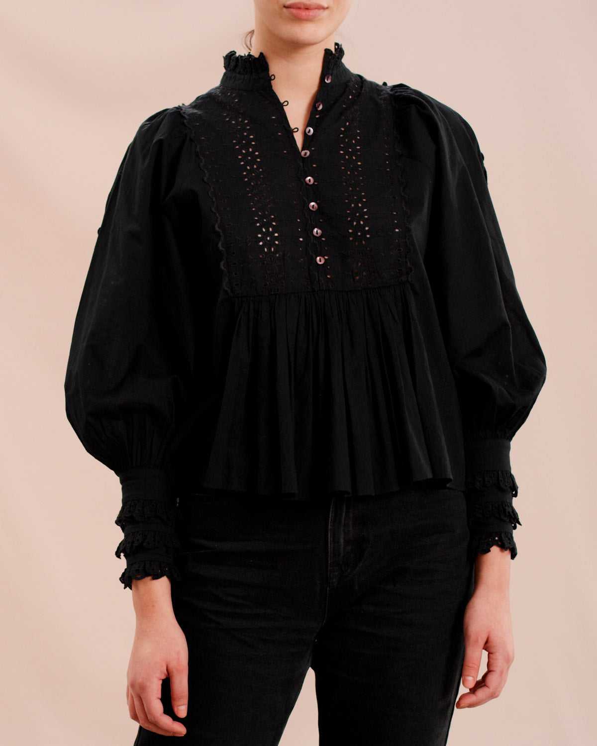 Cotton Slub Blouse - Black