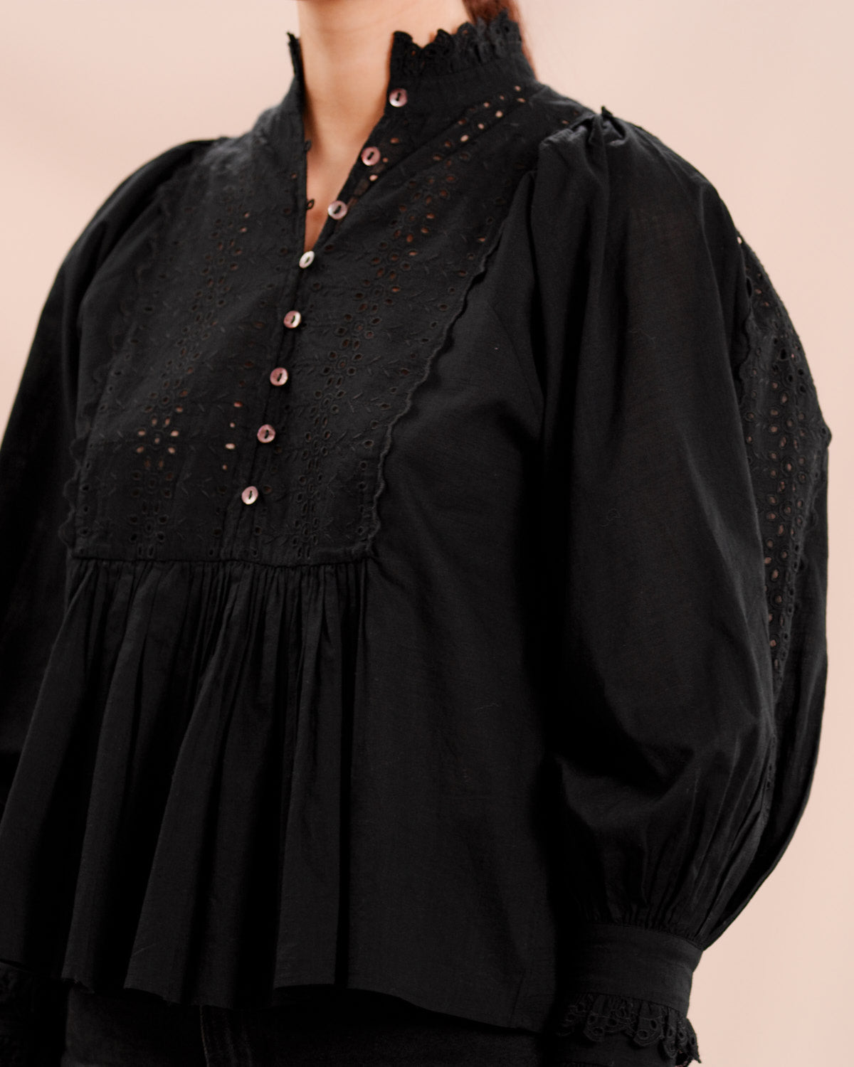 Cotton Slub Blouse - Black