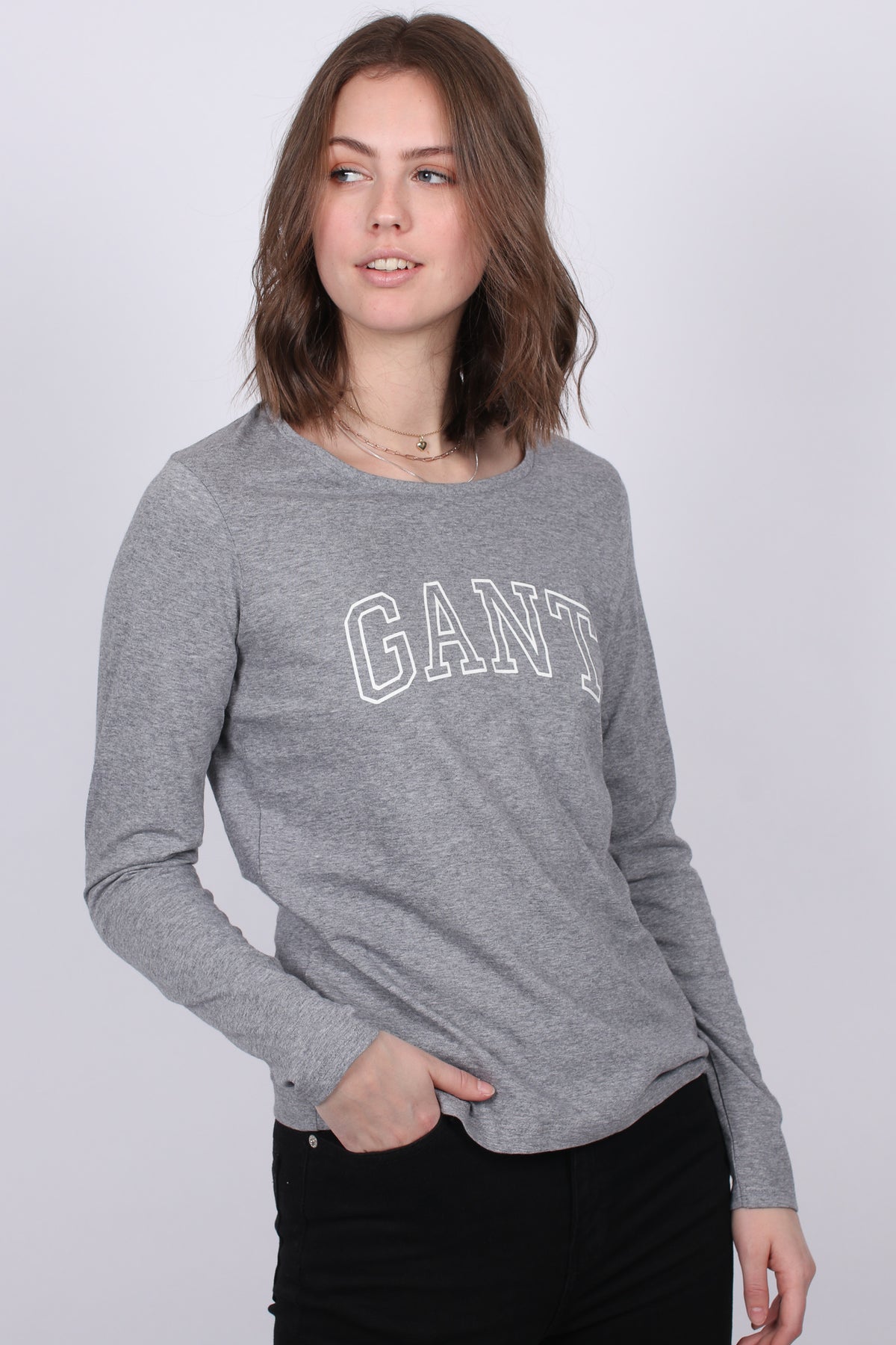 Arch Logo LS T-shirt - Grey Melange - GANT - T-skjorter & Topper - VILLOID.no