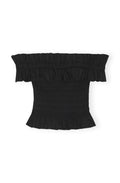 Cotton Poplin Off-Shoulder Smock Top - Svart