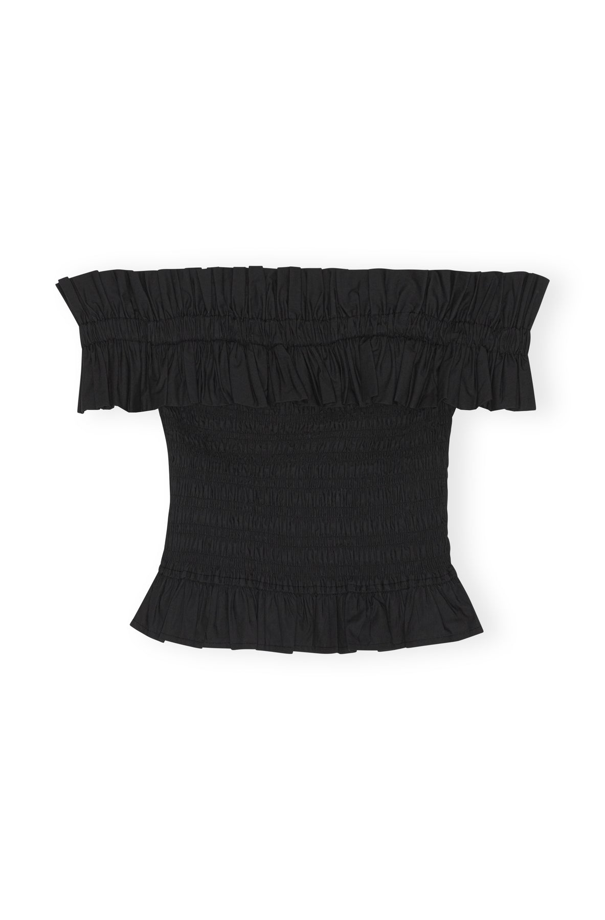 Cotton Poplin Off-Shoulder Smock Top - Svart