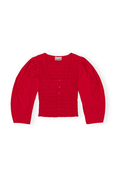 Cotton Poplin Smock Blouse - Racing Red