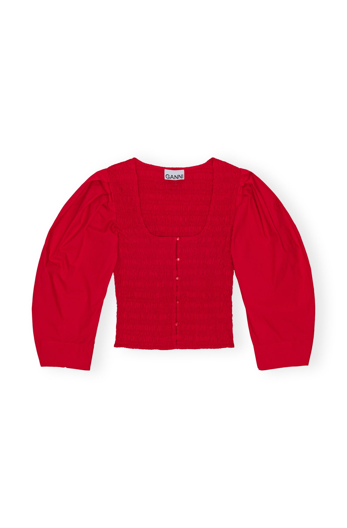 Cotton Poplin Smock Blouse - Racing Red