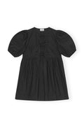 Cotton Poplin Tie String Mini Dress - Svart