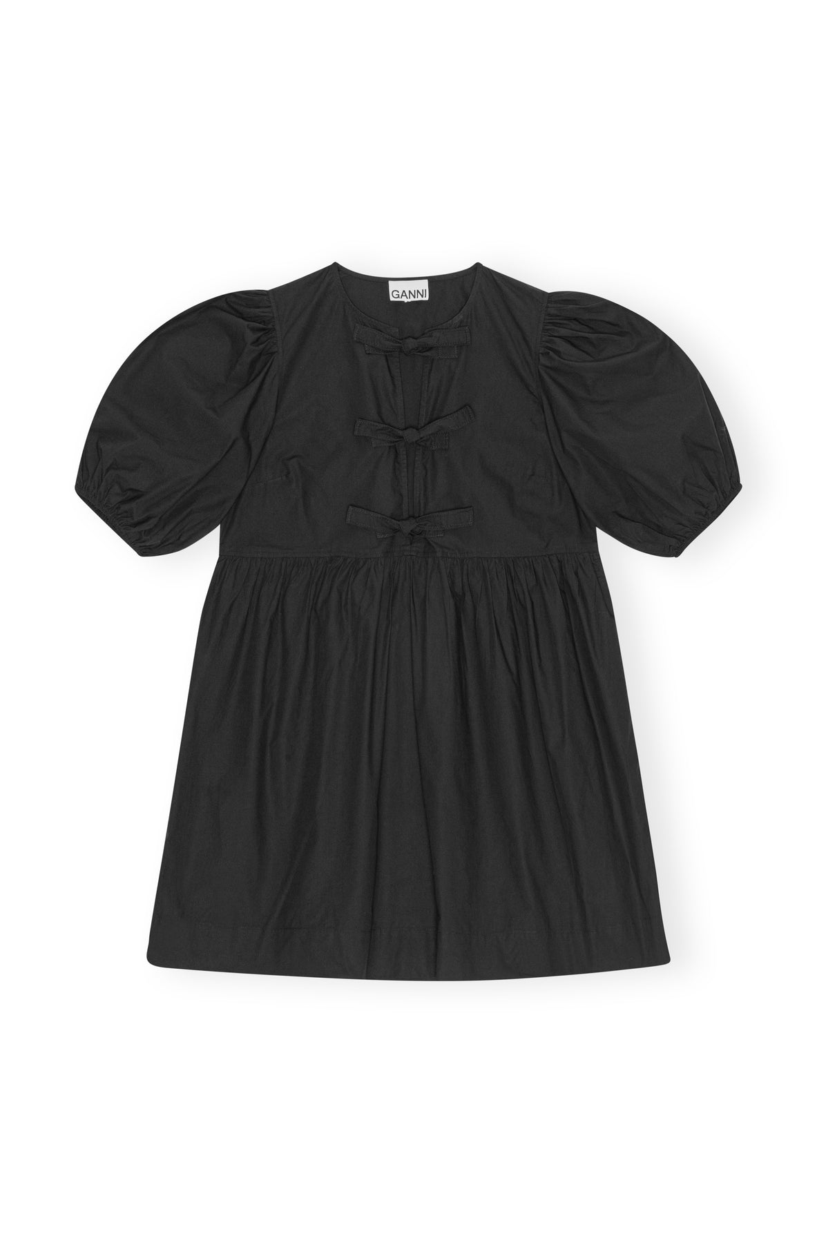 Cotton Poplin Tie String Mini Dress - Svart