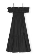Cotton Poplin Long Smock Dress - Black