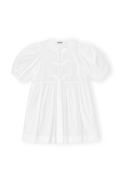 Cotton Poplin Tie String Mini Dress - Bright White