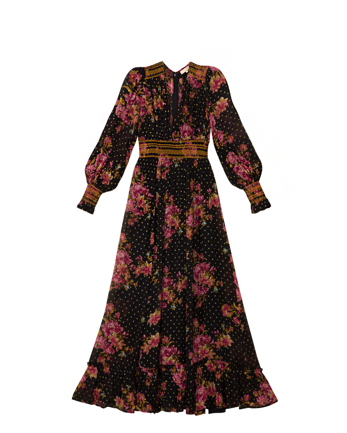 Golden Georgette Maxi Dress - Autumn Bouquet