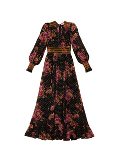 Golden Georgette Maxi Dress - Autumn Bouquet