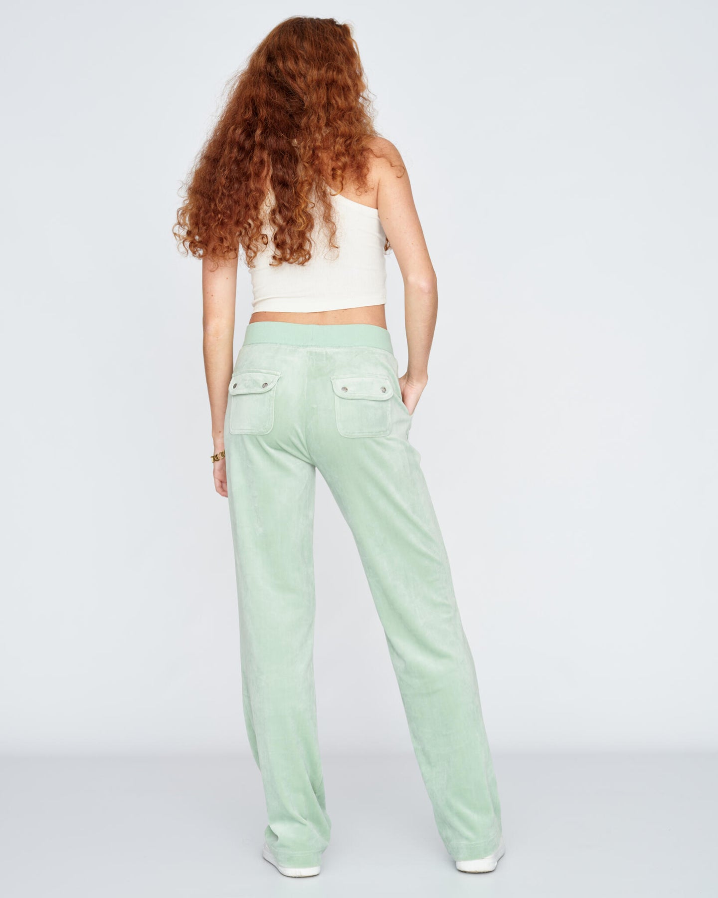Del Ray Classic Velour Pant Pocket - Grayed Jade