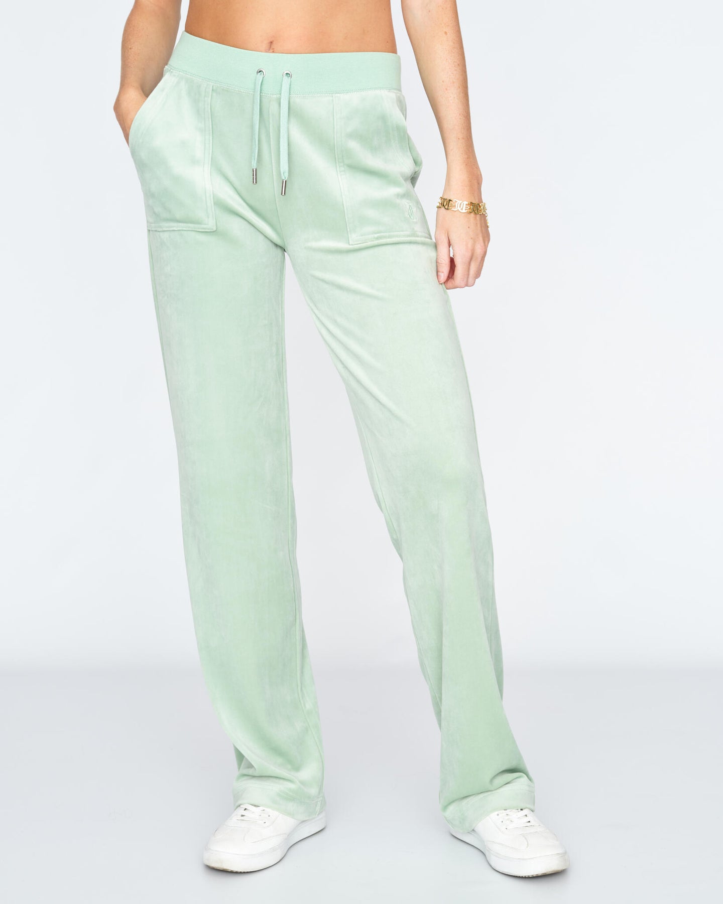 Del Ray Classic Velour Pant Pocket - Grayed Jade