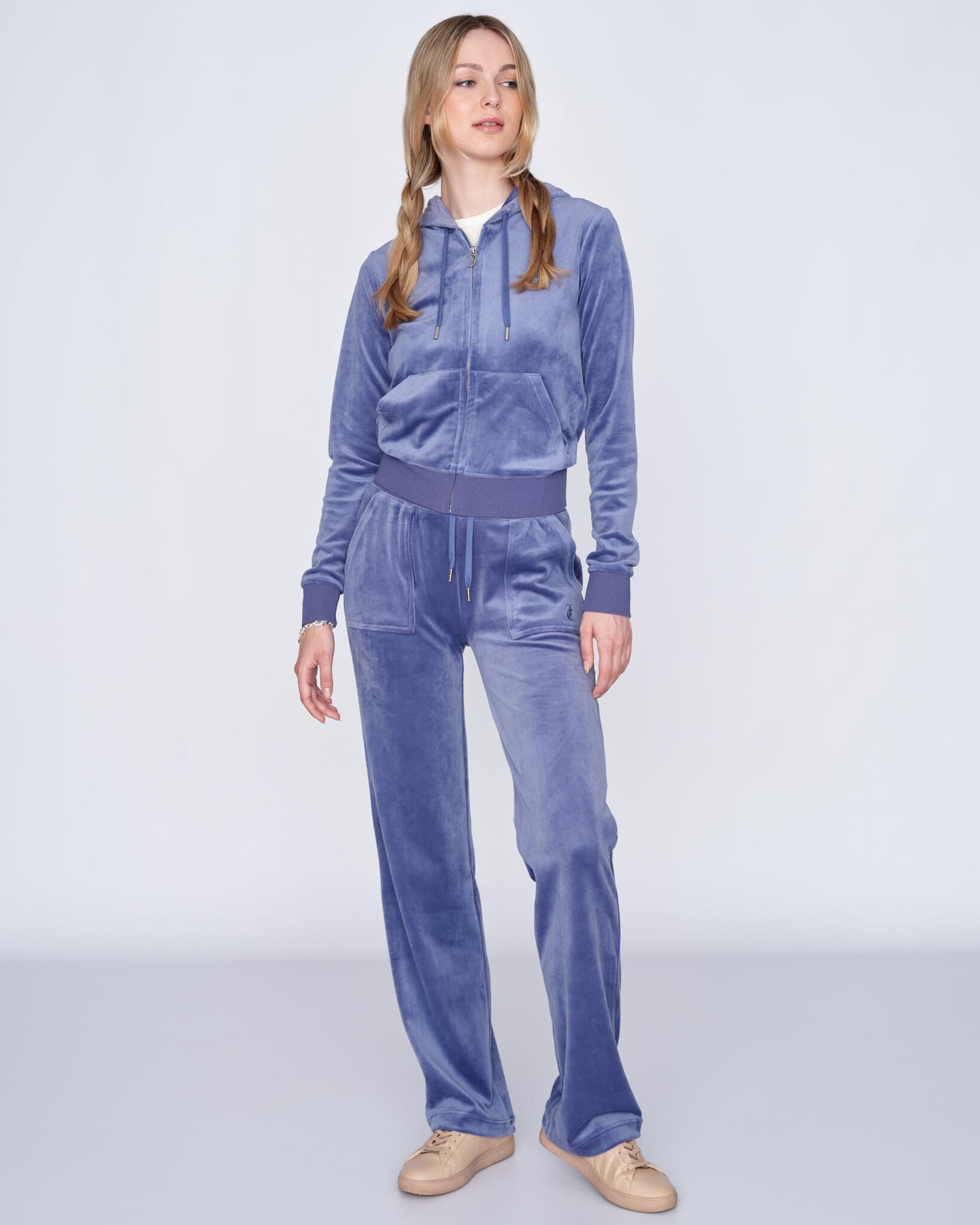 Robertson Classic Velour Zip Hoodie - Grey Blue