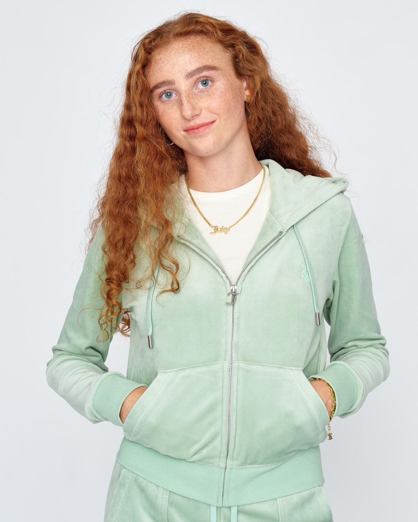 Robertson Classic Velour Zip Hoodie - Grayed Jade