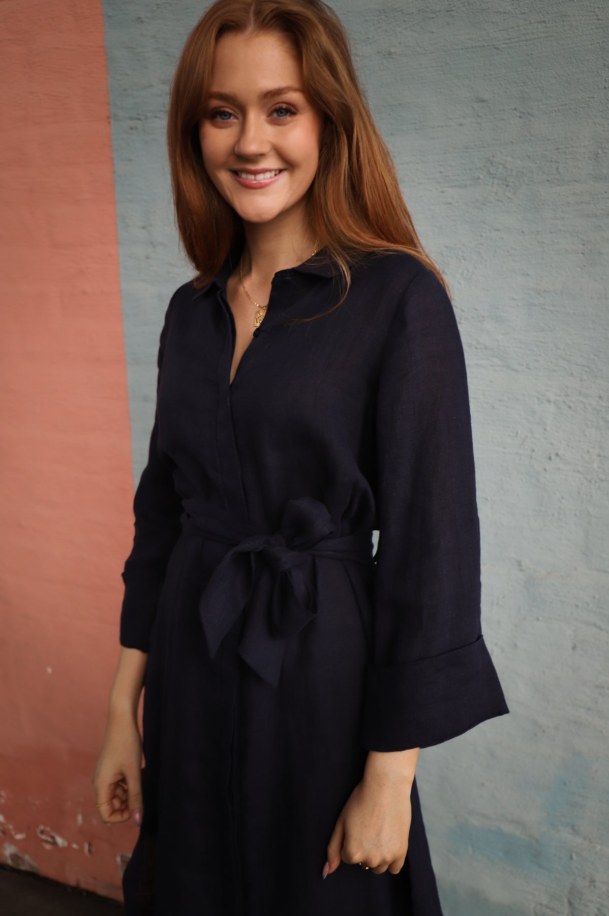 Litania Linen Dress - Navy