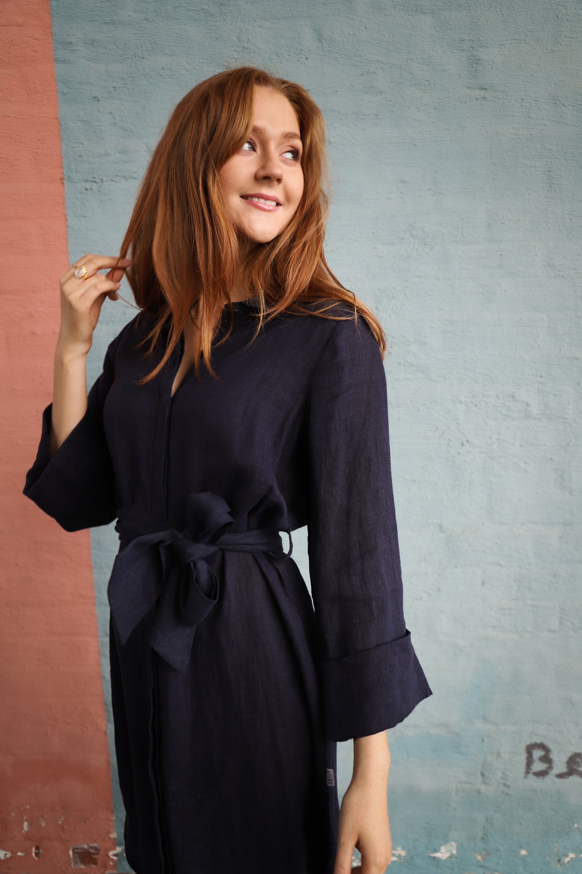 Litania Linen Dress - Navy