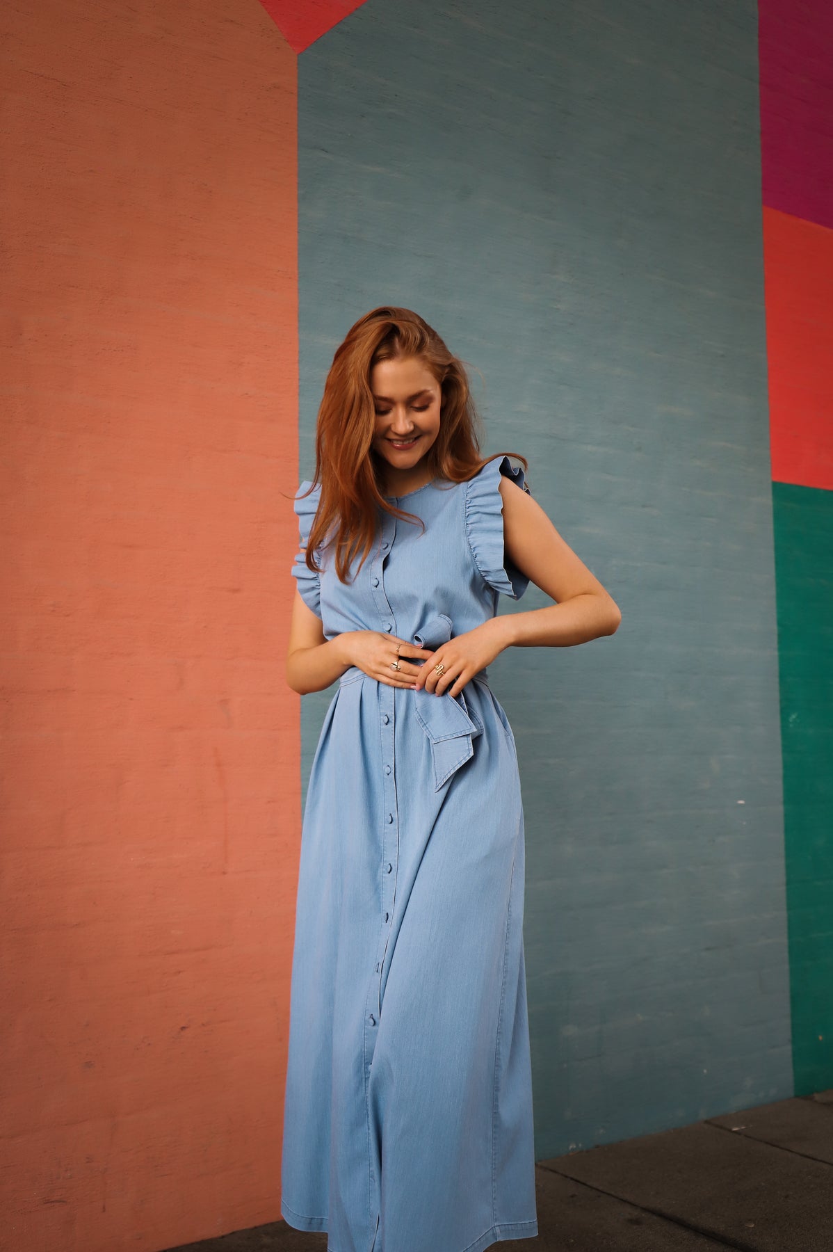Pauline Long Denim Dress - Blue Denim