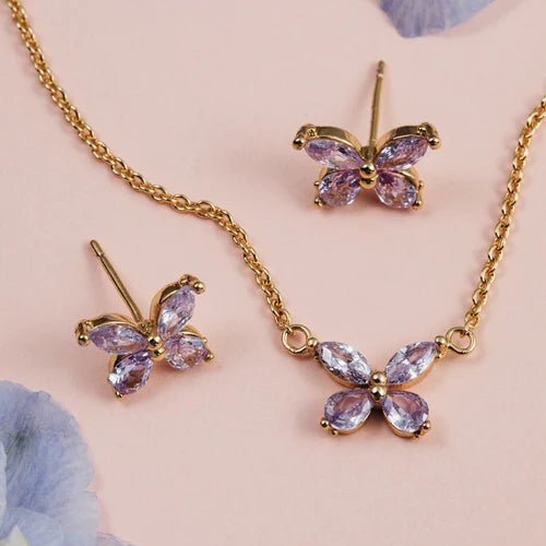 Crystal Butterfly Ditsy Necklace  - Lilac