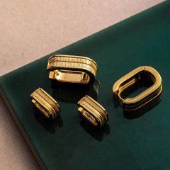 Chain Inlayed Mini Oval Hoops - Pale Gold