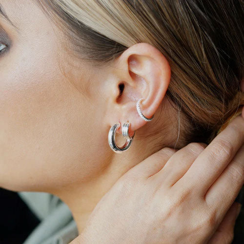 Fine Pave Single Ear Cuff - Silver