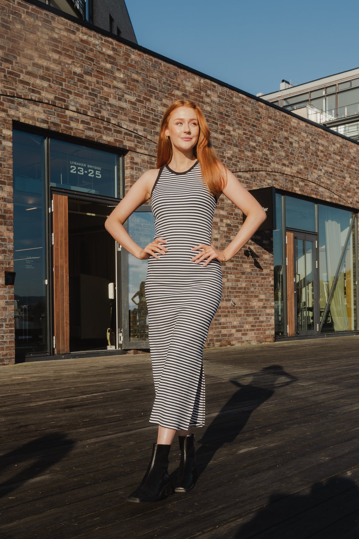 DrewGZ Striped SL Long Dress - Black/White Stripe