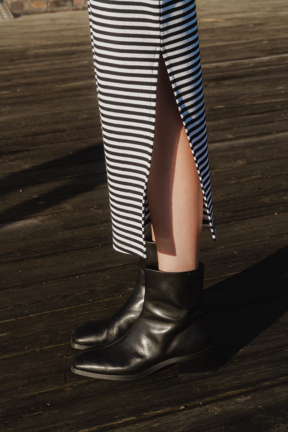 DrewGZ Striped SL Long Dress - Black/White Stripe