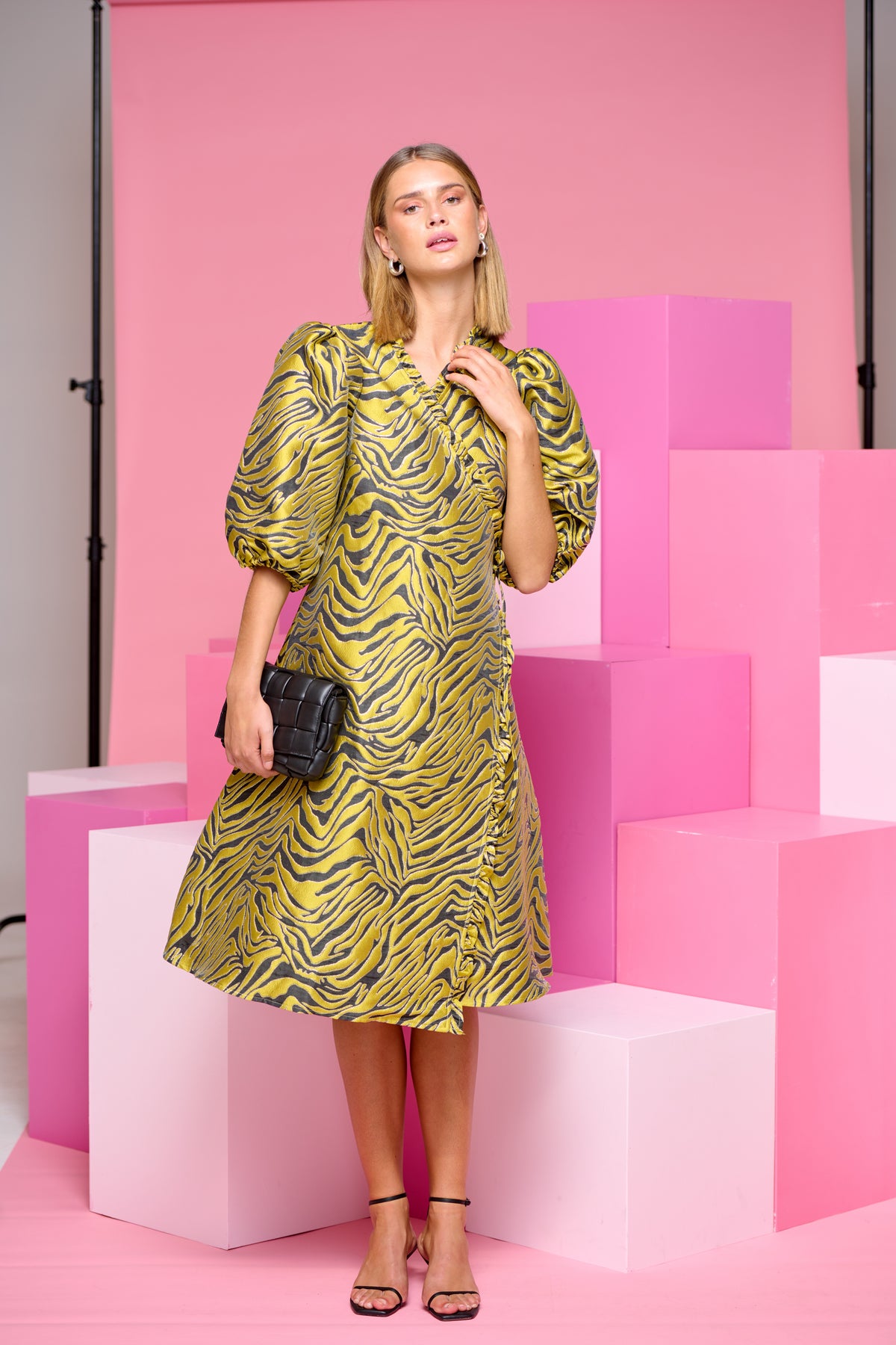 Jessa Wrap Dress - Blk/Yellow Mix