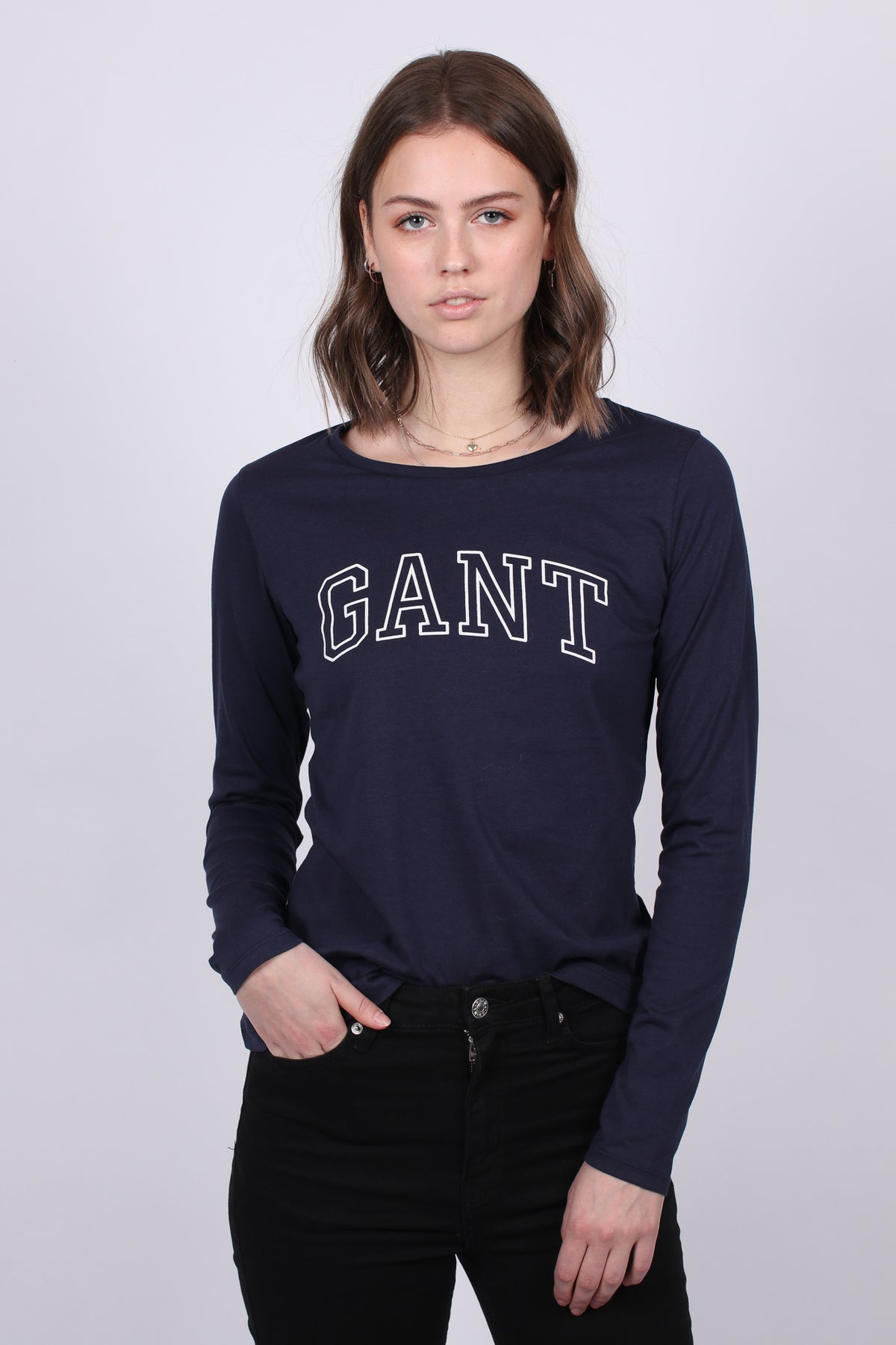 Arch Logo LS T-shirt - Evening Blue - GANT - T-skjorter & Topper - VILLOID.no