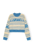 Graphic Lambswool Cropped O-Neck - Strong Blue