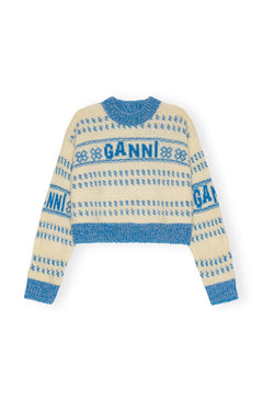 Graphic Lambswool Cropped O-Neck - Strong Blue