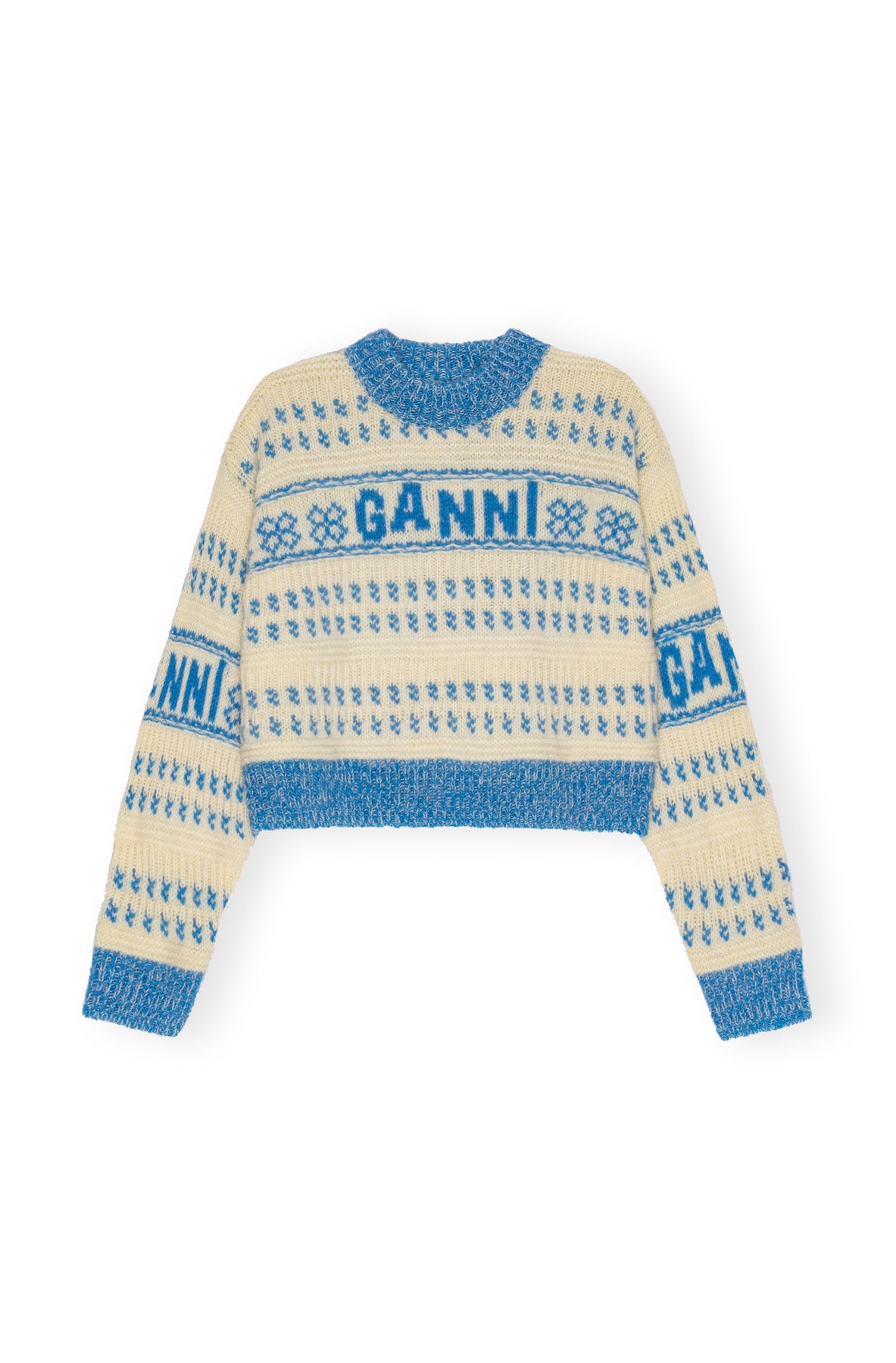 Graphic Lambswool Cropped O-Neck - Strong Blue